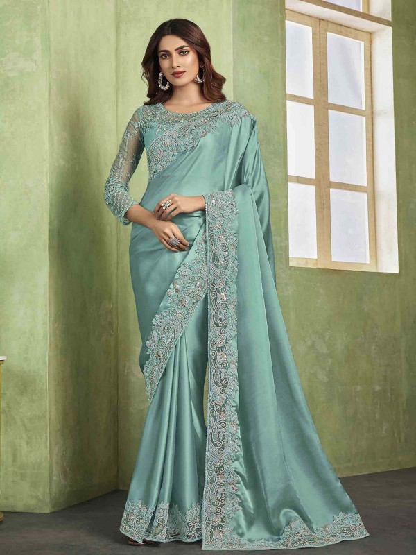 Sky Blue Shimmer Chiffon Silk Saree